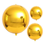 Kit 05 Balão Orbz Globo 4d Metalizado 22 Polegadas Dourado