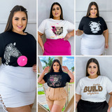 Kit 05 Blusa T Shirt Plus Size Estampada Camiseta Feminina