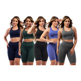 Kit 05 Conjuntos Bermuda Top Moda Fitness Feminina Atacado