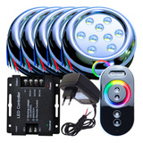 Kit 05 Led 9w 80mm Rgb Piscina Comando Fonte Rosca 1 2