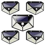 Kit 05 Luminária Energia Solar Para Parede Externa Com 100 Led Sensor Presença 3 Funções Lâmpada Solar Refletor De Energia Solar Iluminação Led - Linha Premium -Kit Com 05 Luminarias-