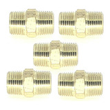 Kit 05 Niple União 3 8 X 3 8 Npt Macho Rosca Cônica Latão