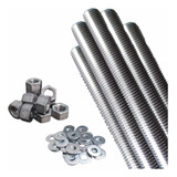 Kit 05 Un Barra Roscada Inox 5 16 50 Porca 50 Arruela Unc
