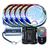 Kit 05pçs Refletores De Piscina Led 15w Rgb 01 Controle Touch 16milhoes De Cores 01 Fonte Blindada 05 Rosca 1 2
