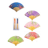 Kit 05un Leque De Abanar Japones Bambu Tecido 36 Cm Charmoso