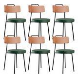 Kit 06 Cadeiras Decorativas Estofada Sala Jantar Barcelona L02 Couríssimo Camel Facto Verde