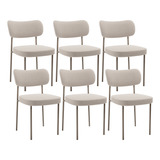 Kit 06 Cadeiras Estofadas Para Sala De Jantar Melina Base Arena L02 Bouclê Creme