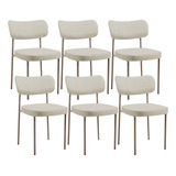 Kit 06 Cadeiras Estofadas Para Sala De Jantar Melina Base Arena L02 Linho Champagne