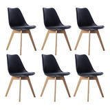 Kit 06 Cadeiras Leda Eames Jantar Assento Estofado Preto