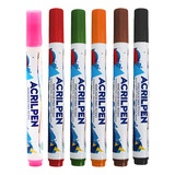 Kit 06 Caneta Marcador Para Tecido Acrilpen Colorida Acrilex