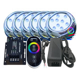 Kit 06 Led 9w 80mm Rgb Piscina Comando Fonte Rosca 1 2