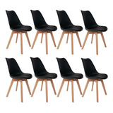 Kit 08 Cadeiras Sala De Jantar Ayla Com Base Madeira Preto Desenho Do Tecido Liso Quantidade De Cadeiras Por Conjunto 8