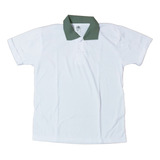 Kit  08  Camisas Polo Poliéster Branca   Gola Verde   Cd014