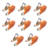 Kit 08 Jogo Cinta Catraca Amarração De Carga 9 M 3 Ton Cor Laranja