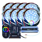 Kit 08pçs Refletores De Piscina Led 15w Rgb + 01 Controle Touch 16milhoes De Cores + 01 Fonte Blindada + 08 Rosca 1/2