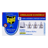 Kit 1 Aparelho 3 Repelentes Líquido Elétrico 45 Noites Raid 32 9ml Cada Refil Embalagem Econômica