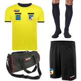 Kit 1 Camisa Amarela Arbitro Futebol Short Meião Brinde