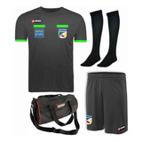 Kit 1 Camisa Preto Arbitro Futebol Short Meião Brinde