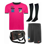 Kit 1 Camisa Rosa Arbitro Futebol Short Meião Brinde