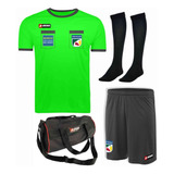 Kit 1 Camisa Verde Arbitro Futebol Short Meião Brinde