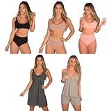 Kit 1 Camisola 1 Baby Doll 3 Conjuntos Sutiã De Amamentação Calcinha Pós Parto Gestante Reforçado Pijama Maternidade Renda BR Alfa G Regular Camisola Preta Ll Baby Doll Rosê 