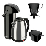 Kit 1 Chaleira Jarra Elétrica 1 8l 1 Garrafa Térmica Inox 1l Cor Verona preto 220v 1l