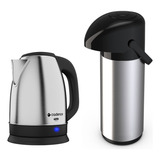 Kit 1 Chaleira Jarra Elétrica 1 9l Garrafa Térmica Inox 1l