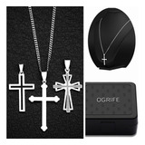 Kit 1 Corrente 3 Pingentes Crucifixo Aço Inox 316l Prata
