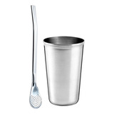 Kit 1 Cuia Copo Inox 200ml 1 Bomba Lisa Prática Erva Tereré
