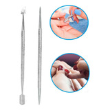 Kit 1 Espatula 1 Palito Ponta Dupla De Unha Manicure Inox