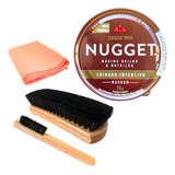 Kit 1 Graxa Nugget Marrom 2 Escovas 1 Flanela Polir Sapato