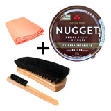 Kit 1 Graxa Nugget Marrom 2 Escovas 1 Flanela Polir Sapato