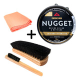 Kit 1 Graxa Nugget Preto 2 Escovas 1 Flanela Polir Sapato