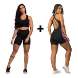 Kit 1 Macaquinho E 1 Conjunto Duas Listras Fitness