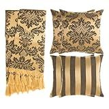 Kit 1 Manta Tecido Jacquard Para Sofá - 4 Capas De Almofada-Preto E Dourado 71-
