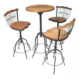 Kit 1 Mesa Bistrô Tampo 50 Cm E 3 Banquetas Ferro Madeira Acabamento Da Estrutura Pintura Eletrostática Cor Preto