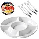 Kit 1 Petisqueira Melamina E 6 Garfinhos Para Petisco Feitos De Aço Inox Mini Garfo Mesa Posta Kit Queijo Petisqueira 23 Cm