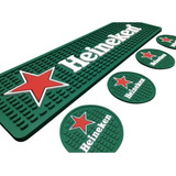 Kit 1 Tapete Barmat 4 Porta copo Escorredor Chopp Heinekn
