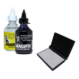 Kit 1 Tinta P Carimbar Plástico 1 Reativador 1 Almofada