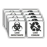 Kit 10 Adesivo Lixo Infectante 10 Comum 8x8cm Fundo Branco