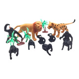Kit 10 Animais Safari Borracha Pequeno Selva Leão África