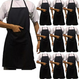 Kit 10 Avental De Cozinha Liso Preto Garçom Restaurante