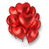 Kit 10 Balões De Coração Metalizado Vermelho 45cm Decoração