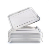 Kit 10 Bandeja Aço Inox Retangular 40x30 Rasa Restaurante