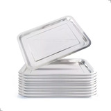 Kit 10 Bandeja Aço Inox Retangular Rasa 40x30 Restaurante
