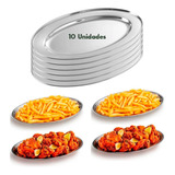 Kit 10 Bandeja Travessa Inox Oval Bar Porção Petisqueira