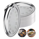 Kit 10 Bandejas Aço Inox Travessas Oval Rasa Porção 24cm