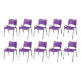 Kit 10 Cadeira Iso Base Cinza Escola  Igreja Violeta