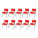 Kit 10 Cadeira Iso Base Cinza Igreja Escola Cor Vermelho