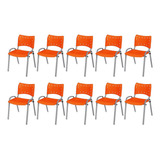 Kit 10 Cadeira Iso Base Cinza Igreja Escola Laranja